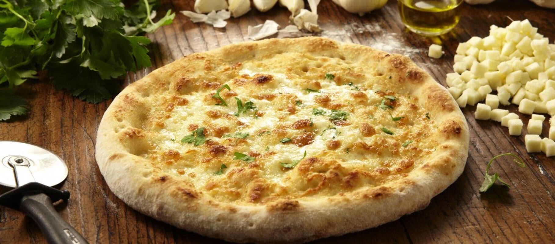 Garlic Pizza with Cheese and Onions